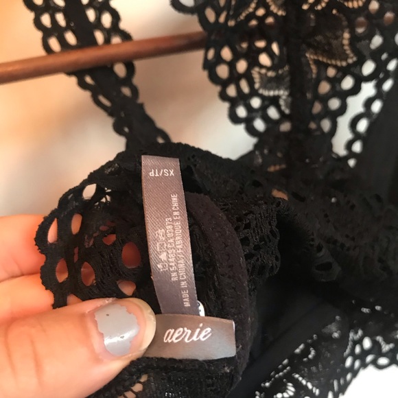 Aerie Black Floral Lace Racerback Bralette - Picture 6 of 6